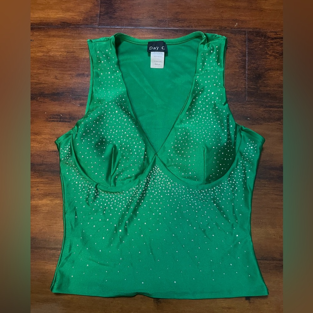 Day G Emerald Green Rhinestone Tank Top